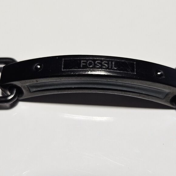 *Sale* Fossil Black Steel Link Bracelet 8" Unisex - Picture 12 of 16